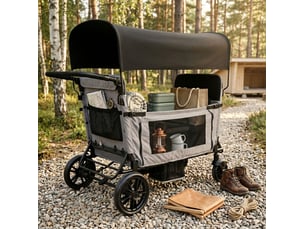 Poussette wagon 4 places pliable 138x126x72 cm – gris – grande couchette, auvent et tablette