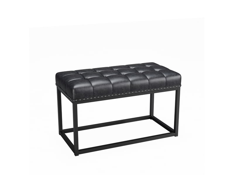 Banc 90x46x52 cm en similicuir noir, style vintage, structure métal  - Conforama A