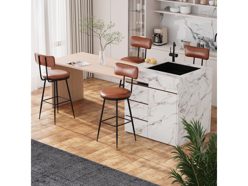  Lot de 2 tabourets de bar - 38x39.7x85.5cm - chaises de bar industrielles vintage en cuir pu - marron  - Conforama C