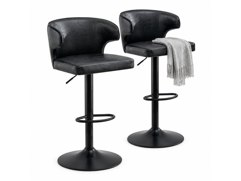  Tabourets de bar 49,7x45x110 cm lot de 2, réglables en hauteur, pivotants 360°, chaise de bar, polyuréthane (pu), noir  - Conforama A