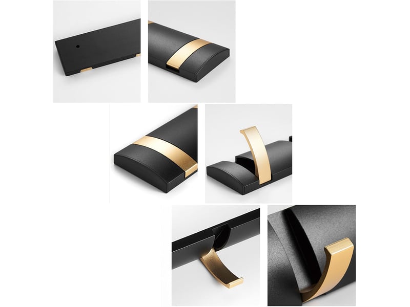 Porte-manteau mural pliable à 6 crochets, patère noire et dorée moderne, design gain de place pour vêtements, salle de bain et entrée de maison - Conforama B
