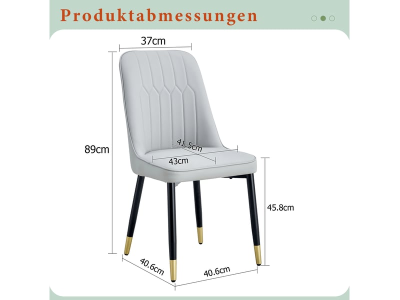  Lot de 2 chaises de salle à manger 40x40x89 cm, design moderne, chaise cuisine, assise rembourrée, métal et pu, gris clair+noir  - Conforama C