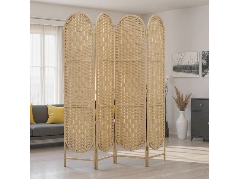  Paravent intérieur 4 panneaux pliables bois style bohème tissé  - Conforama B