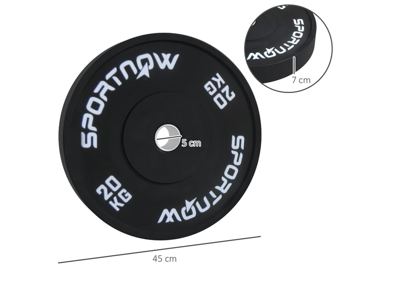  Lot de 2 disques de musculation de 20 kg pour haltères et barres, avec fixation de ø5 cm, noirs  - Conforama E