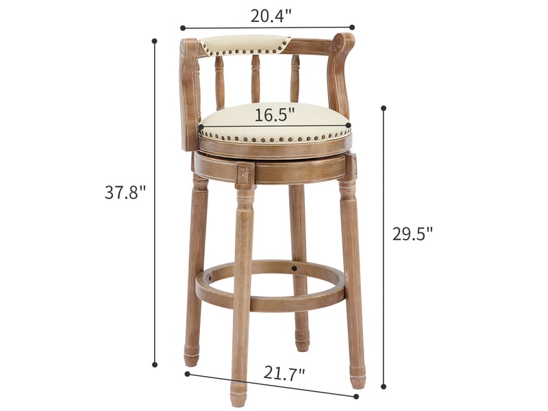  Tabouret de bar pivotant,54,8x54,8x96 cm,avec dossier,cuir véritable,blanc  - Conforama C