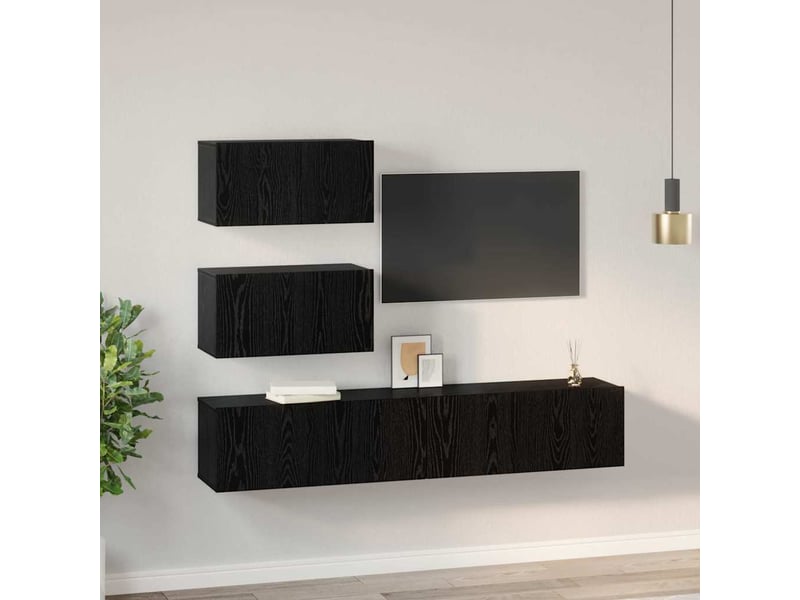  Ensemble meuble tv - banc tv - meuble de rangement 4 pcs chêne noir bois d'ingénierie  - Conforama D