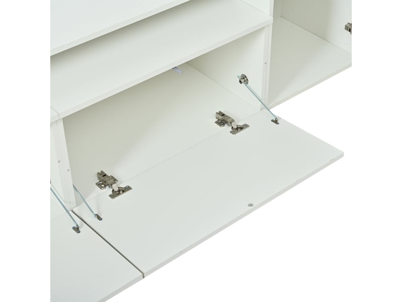  Ensemble meuble tv mural led 3 pièces 180 cm avec vitrine et étagère, mdf verre acrylique, blanc brillant  - Conforama R