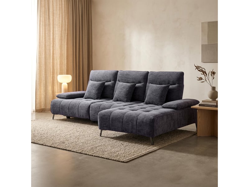 Canapé d'angle relax électrique en tissu matelassé noir - angle droit - Conforama C