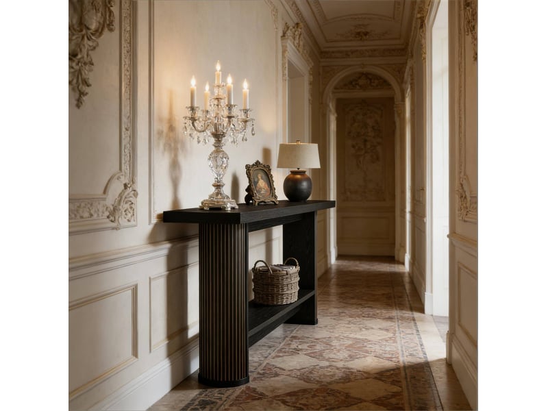  Table console 140x30x80 cm design bois noir  - Conforama D