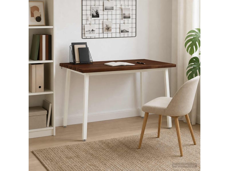 Table à manger moderne 120x80x75 cm bois d'acacia massif marron foncé et blanc shl45695 - Conforama C
