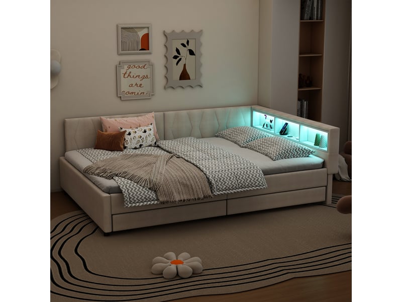  Lit en lin beige 140x200 cm  - Conforama E