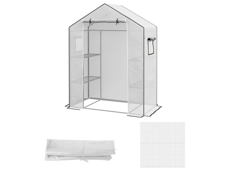 Film de remplacement pour serre, bâche de rechange avec protection uv, porte sectionnelle, fenêtres latérales, film seul 140 x 73 x 190 cm, blanc - Conforama B
