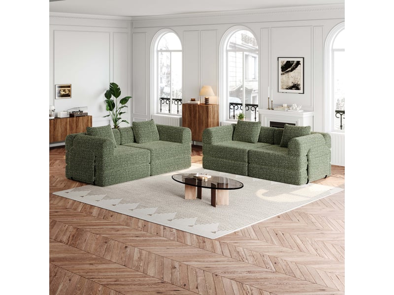 Canapé convertible 2-en-1 en chenille avec rangement d’accoudoir, 3 cadres métalliques et configurations modulables Fay Lum - Conforama B