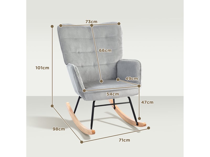  Fauteuil à bascule 98x71x101cm – rocking chair de salon avec dossier capitonnée et patins en bois massif – velours côtelé - gris  - Conforama C