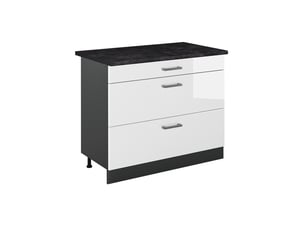 Vicco meuble cuisine, blanc haute brillanceanthracite, 100cm plan de travail anthracite