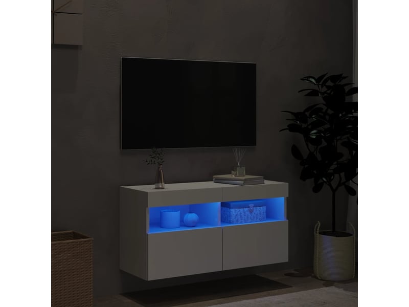  Meuble tv - banc tv - meuble de rangement mural avec lumières led blanc 80x30x40 cm  - Conforama D