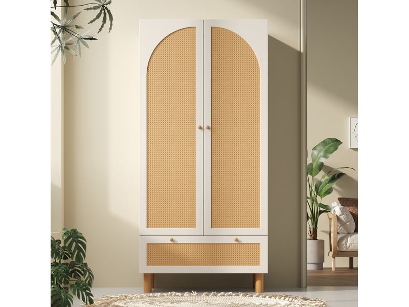  Armoire 2 portes avec tiroir, étagères réglables et penderie, blanche 180,5 cm  - Conforama E