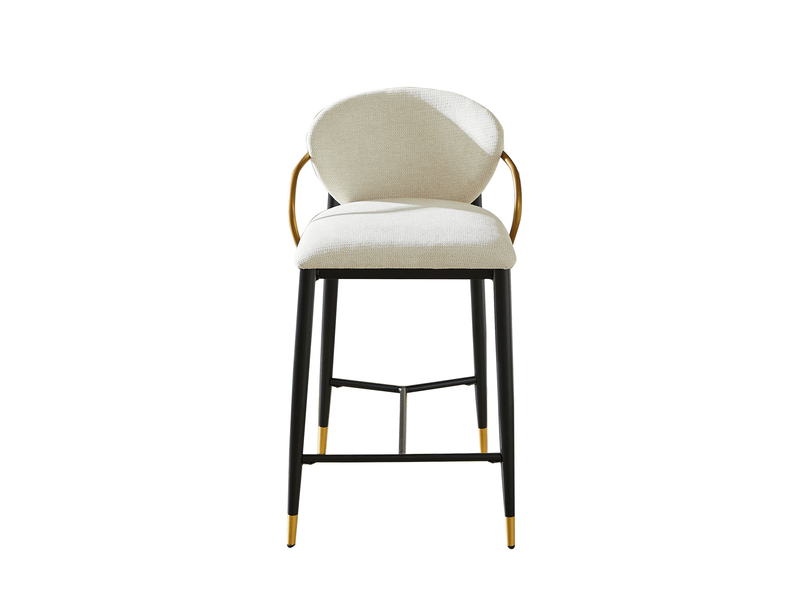 Lot de 2 tabourets de bar réglables avec dossier et repose-pieds, style minimaliste, en chenille beige noir et or - Conforama A