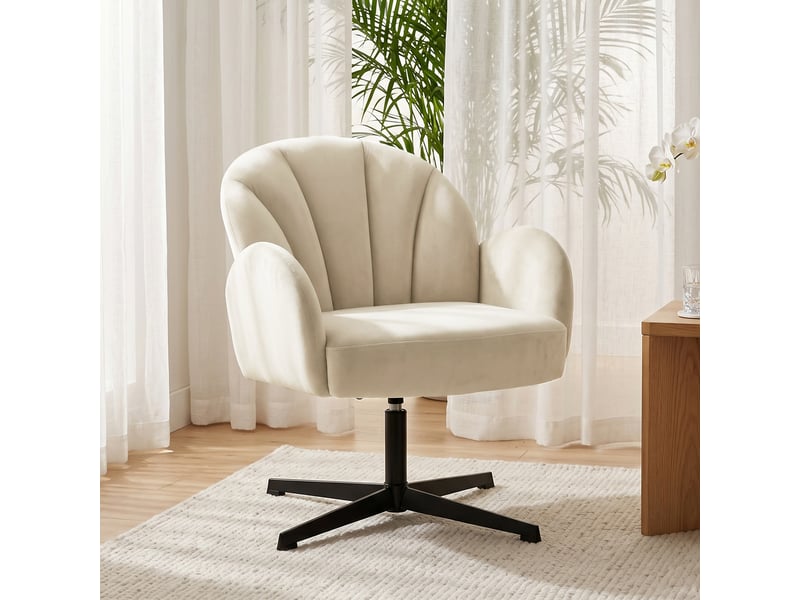  Fauteuil pivotant en velours beige 64,5x68x80 cm  - Conforama B