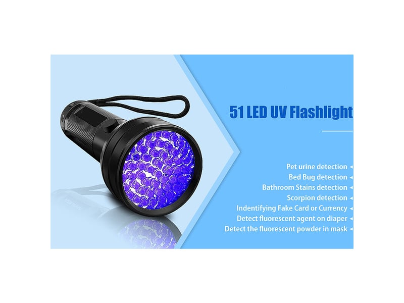  Lampe de poche uv lumière noire 51 led lampe à main mini détecteur d'urine ultraviolet po ur anim aux de compagnie pour faux billets de  - Conforama D