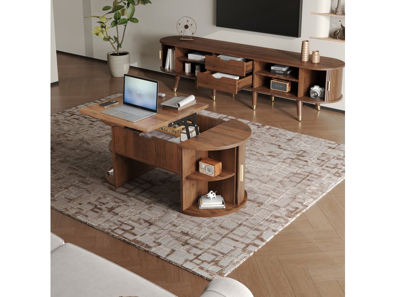  Ensemble meuble tv et table basse modenvie relevable noyer mdf 175 x 38 x 44,7 cm  - Conforama D