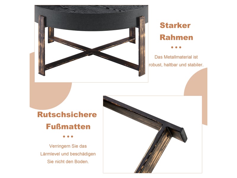  Table basse rond 68×68×36 cm, mdf et métal, noir Fay Lum - Conforama R