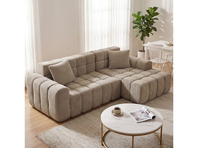  Canapé convertible modulable ulevr en velours, longueur 249,94 cm, configuration droite ou en l, marron café  - Conforama D