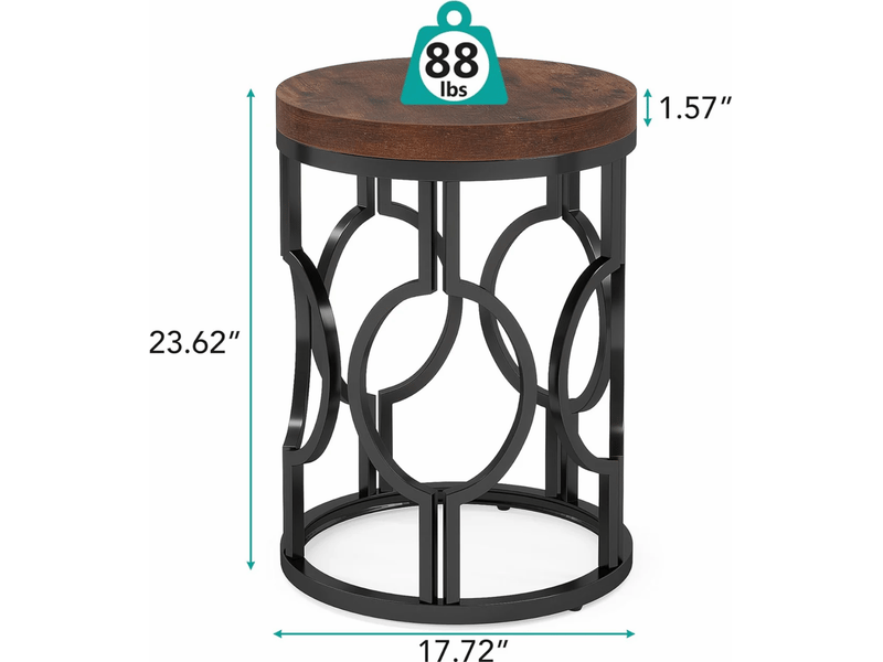  Table d’appoint ronde 45x45x60 cm style industriel mdf métal noir et brun rustique  - Conforama E
