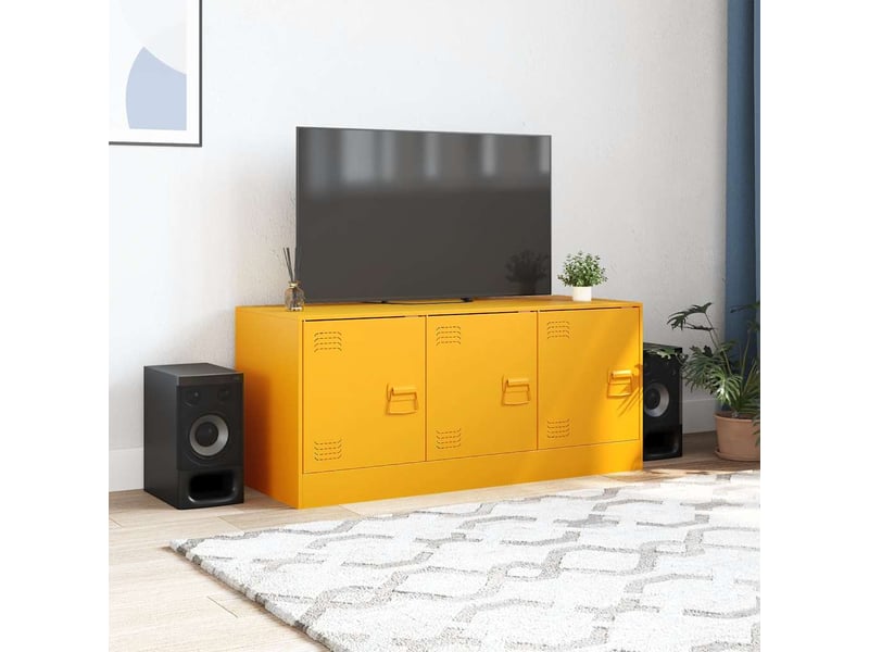  Meuble tv - banc tv - meuble de rangement jaune moutarde 99x39x44 cm acier  - Conforama C