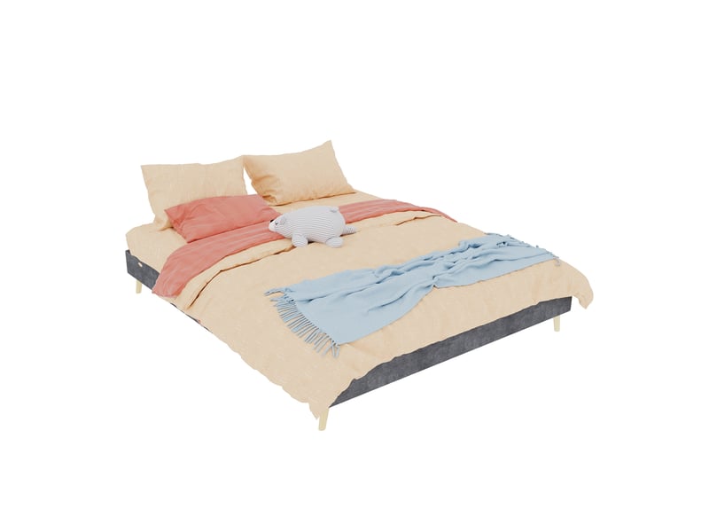  Cadre de lit, lit double 160x200 cm, cadre bas, velours gris, sans matelas  - Conforama C