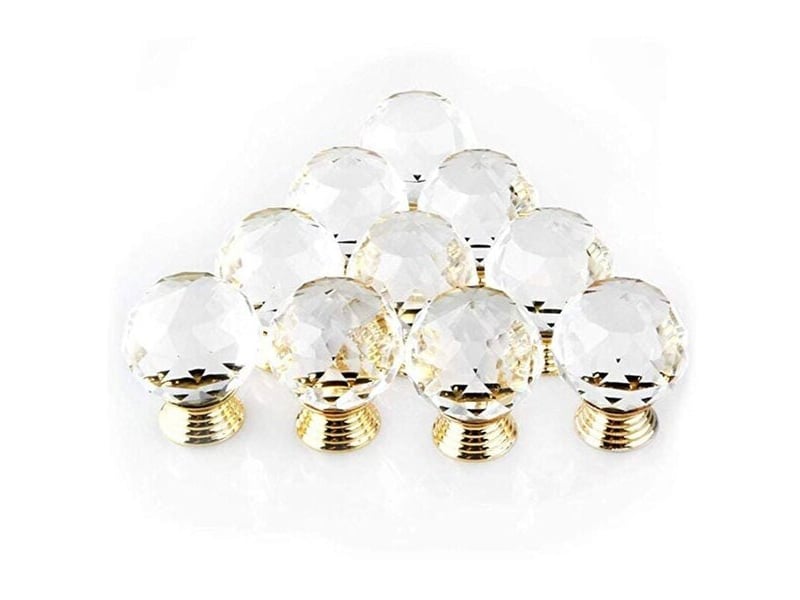  Set de 10 boutons ronds en verre doré de 30 mm, poignées en forme de manche pour la décoration de tiroirs  - Conforama A