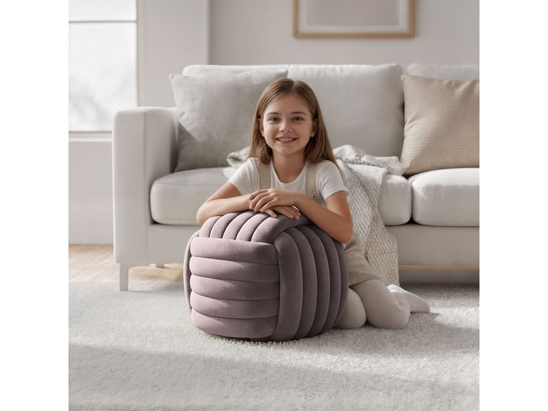 Pouf tressé en velours 53 cm nilo rose poudré NILO - Conforama E