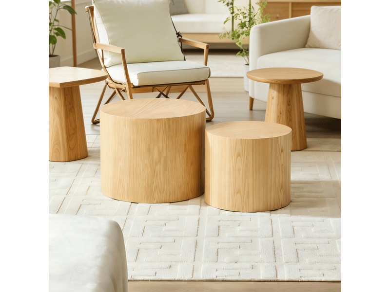  Tables basses gigognes 2 pièces combinables et gain de place, pour salon, en mdf finition naturelle, 55 × 55 × 46 cm  - Conforama B