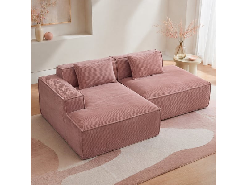  Canapé droit compact avec deux coussins  - assise rembourrée en polyester rose bébé 235 cm  - Conforama B