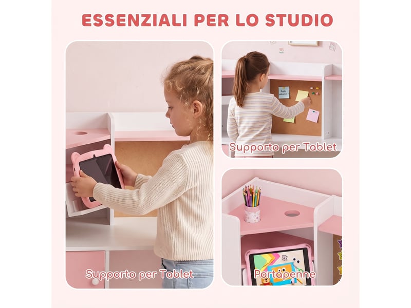  Bureau enfant avec chaise et rangement rose 90 x 39 x 95 cm, avec bibliothèque  - Conforama W