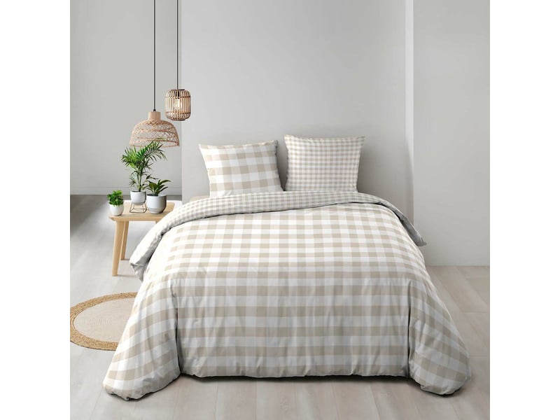  Parure de lit 240 x 220 cm 100% coton victoire naturel + drap housse 140 x 190 cm blanc  - Conforama B
