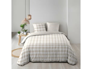 Parure de lit 240 x 220 cm 100% coton victoire naturel + drap housse 140 x 190 cm blanc