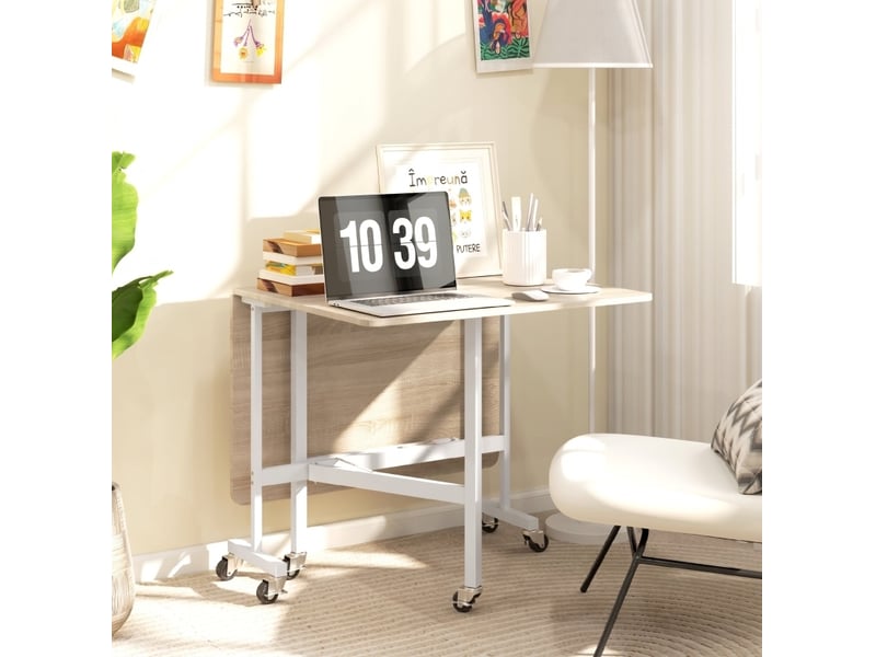 Table de salle à manger pliante 120x80 cm – chêne clair – extensible, 6 places, 6 roulettes et freins - Conforama D