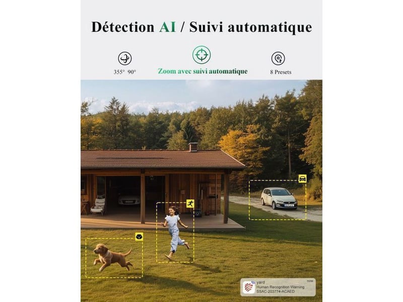  Caméra de surveillance ptz extérieure 4mp wifi 2.45ghz 180° double objectif 4x zoom hybride 8 presets vision 25m couleur noir  - Conforama B