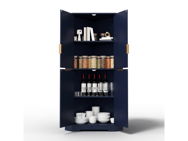 Buffet de cuisine 4 portes 60x60x172 cm - meuble d'angle avec étagères réglables et fixation anti-basculement - bleu - Conforama A