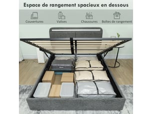 Lit coffre 140x190 cm <strong></strong>  <strong></strong> coloris gris