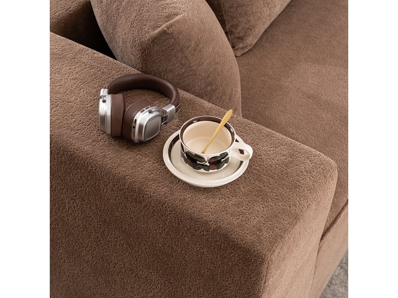 Canapé modulable segmenté style nuage en tissu chenille brun, design contemporain pour salon spacieux et moderne - Conforama R