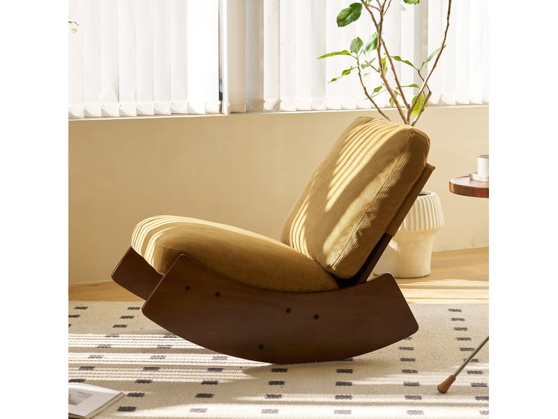  Fauteuil à bascule coulissant 62x90x72 cm, assise moelleuse, tissu revêtement en velours côtelé jaune, structure en bois  - Conforama B