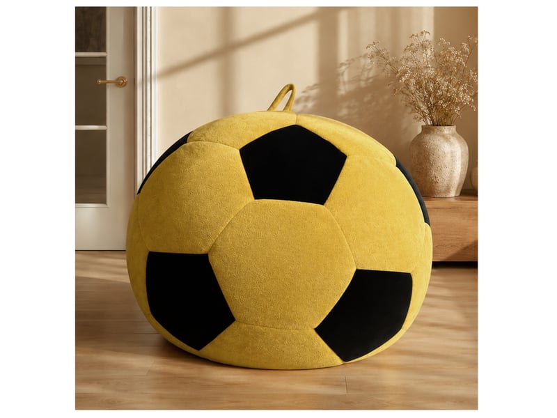  Pouf ballon de football 130x90 cm intérieur, mousse à mémoire de forme, flanelle douce, grand format, couleur jaune+noir  - Conforama B