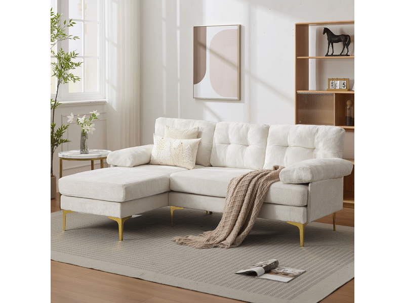 Canapé d’angle 3 places beige, méridienne réversible gauche droite, canapé en tissu chenille, 187,5 cm pour salon moderne - Conforama C