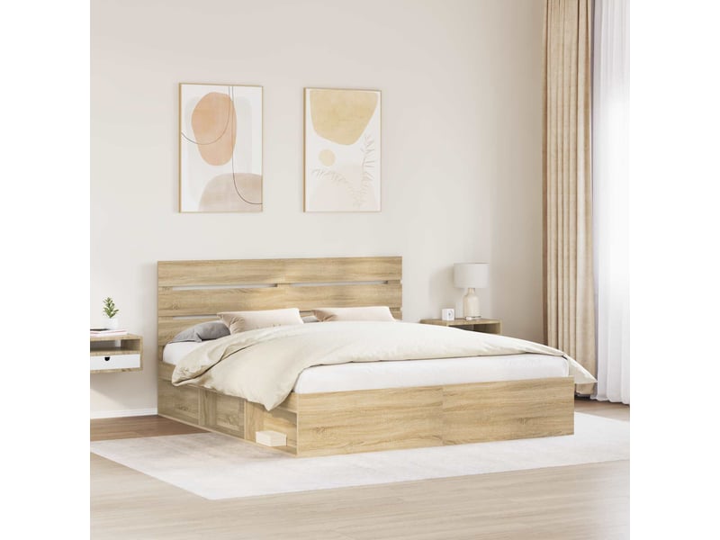 Lit double- lit adulte - cadre de lit sonoma 200 x 200 cm bois de pin massif - Conforama B