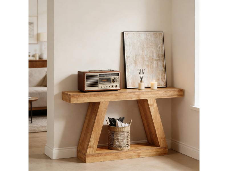  Console d'entrée avec rangement en mdf coloris naturel 140x30x80 cm  - Conforama D