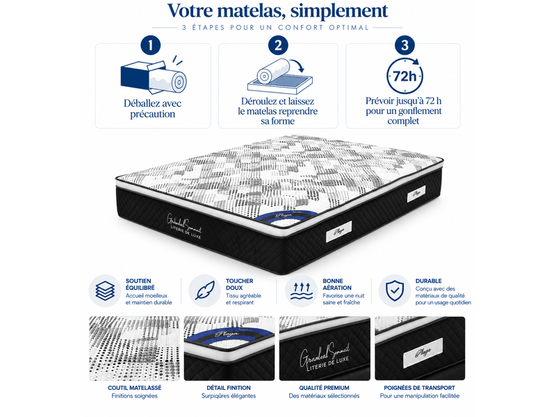  Matelas plaza à ressorts ensachés 140x190 cm épaisseur 30 cm  - Conforama E