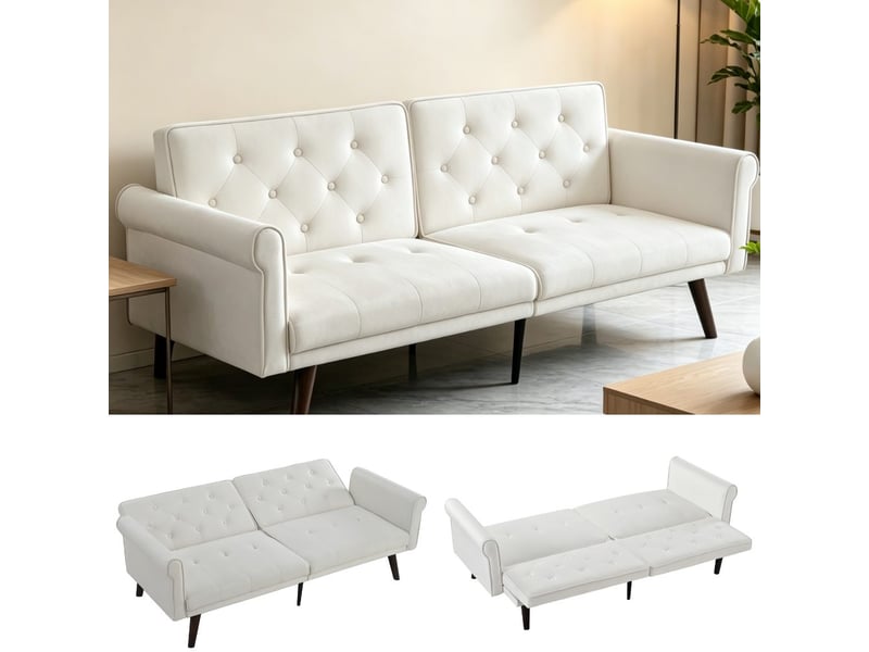  Canapé-lit 2 places convertible beige velours, dossiers réglables 5 positions DE-C-032-CBED-BG - Conforama B