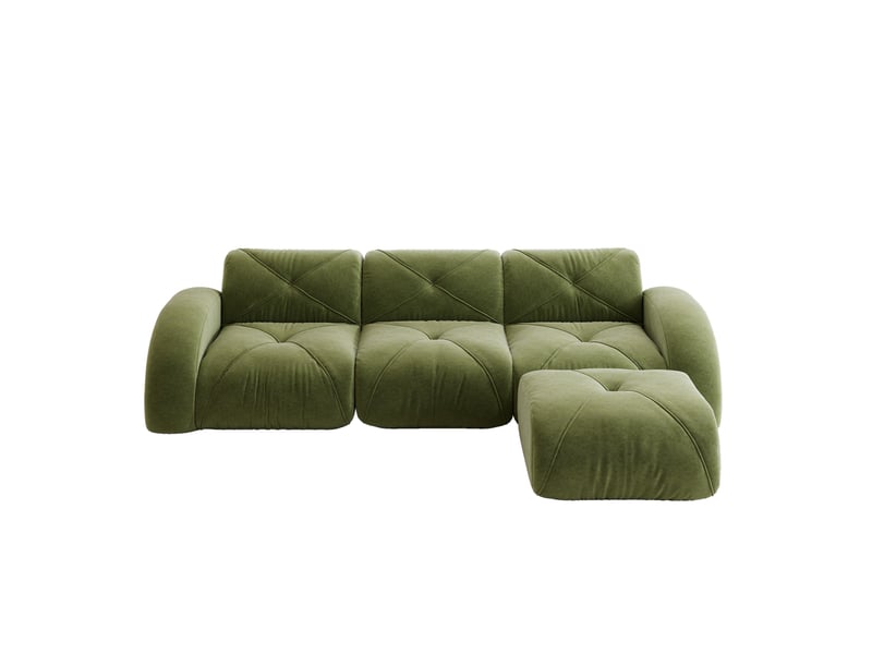  Canapé modulaire 3 places avec repose-pieds en chenille vert  - Conforama A